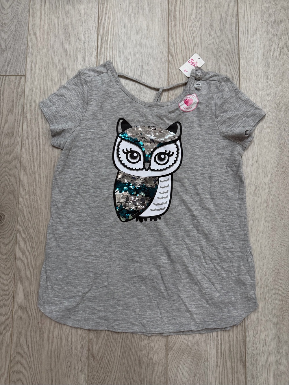 Justice Gray Short Sleeve Top with Sequin Owl